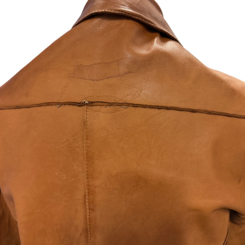 Blur Vintage‎ Tan Leather Long Coat Button Front Collared Trench Style O… - Picture 5 of 10